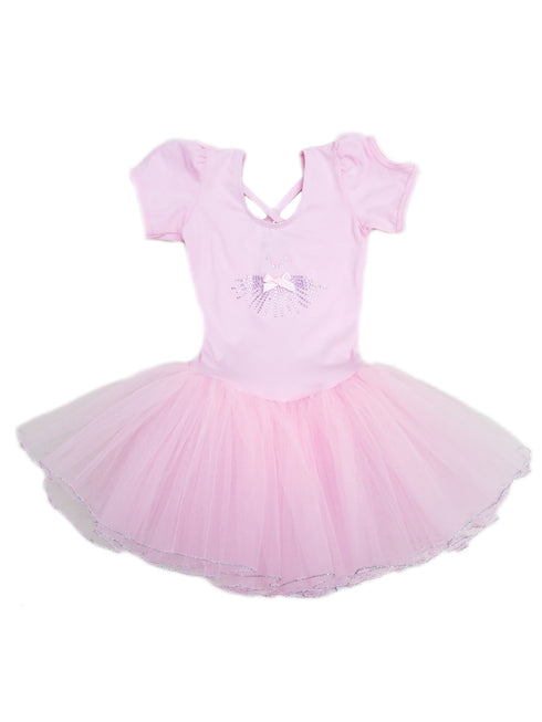 Girls Pink Rhinestone Dress Silver Trim Ballet Dress 24M-6 - SophiasStyle.com